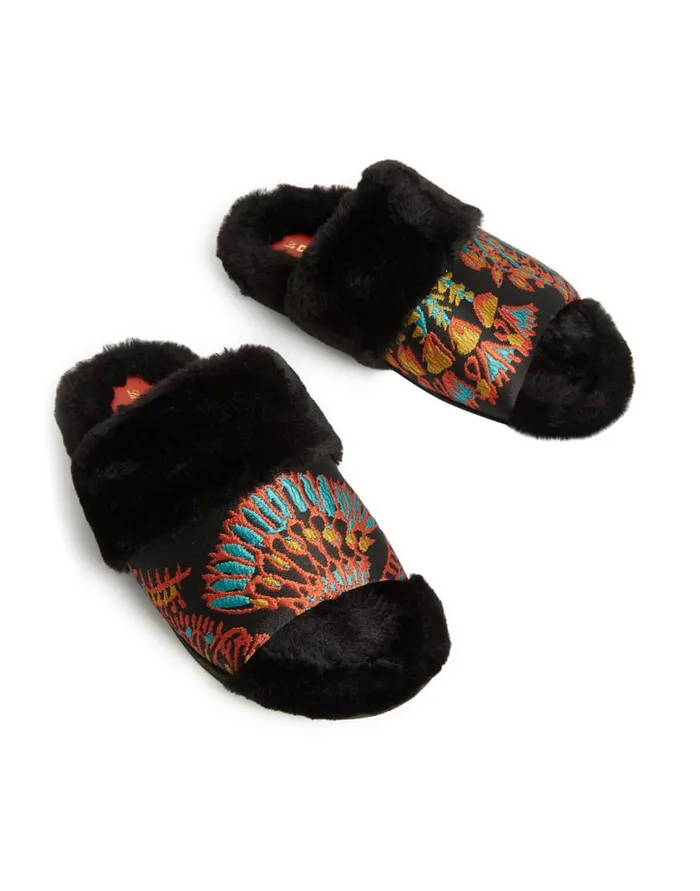 La Doublej Winter Slides Sicomore Black In Jacquard Women Shoes