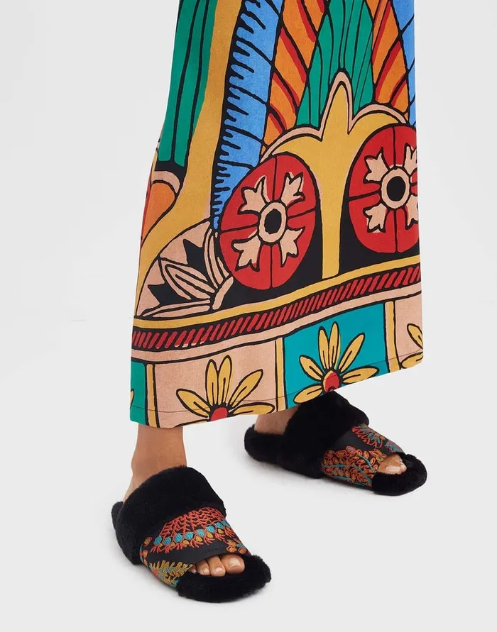 La Doublej Winter Slides Sicomore Black In Jacquard Women Shoes