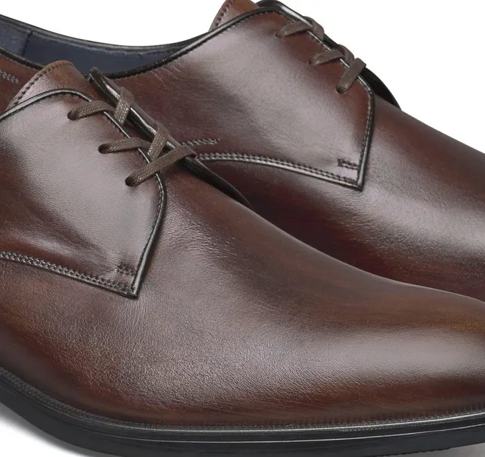 LaceUps Men Flynch Plain Toe Mahogany Italian Calfskin Johnston and Murphy