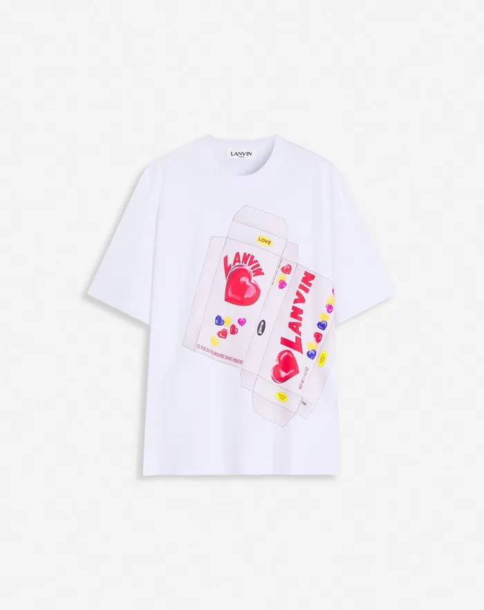 Lanvin Candy Print Straight Fit Tshirt Optic White Men Lanvin Coats and Jackets