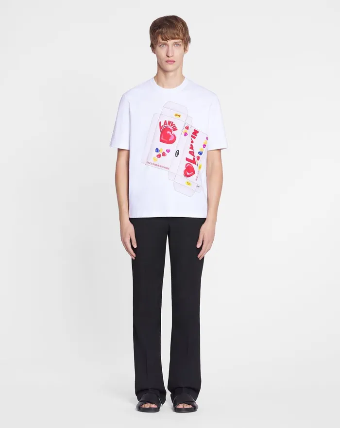 Lanvin Candy Print Straight Fit Tshirt Optic White Men Lanvin Coats and Jackets