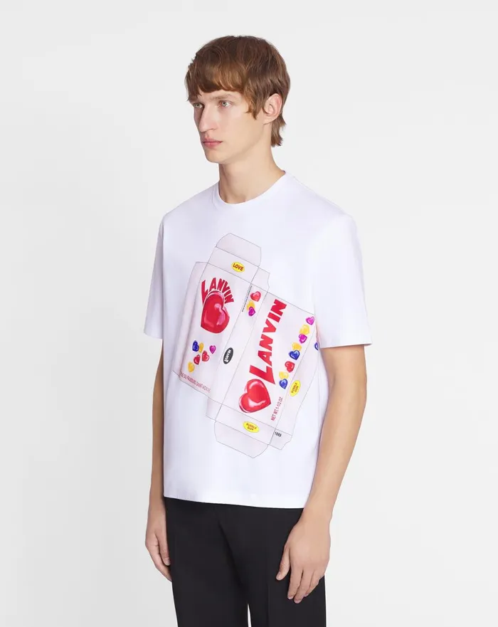 Lanvin Candy Print Straight Fit Tshirt Optic White Men Lanvin Coats and Jackets