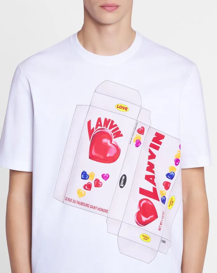 Lanvin Candy Print Straight Fit Tshirt Optic White Men Lanvin Coats and Jackets