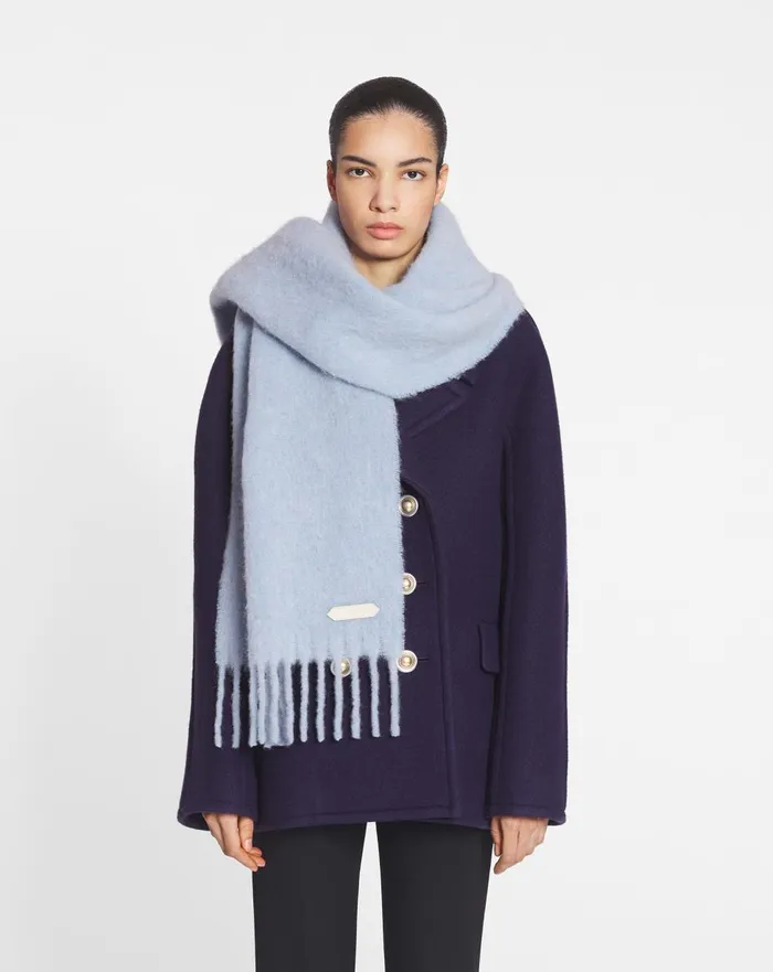 Lanvin Fringed Scarf In Wool Newlanvin Blue Men Lanvin Scarves
