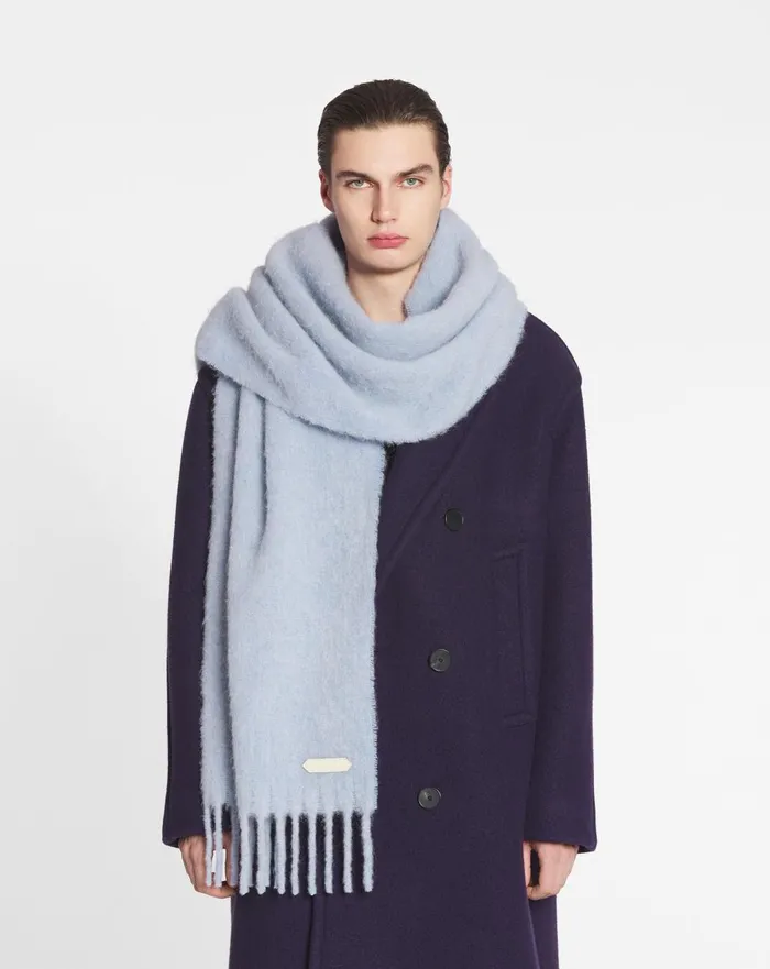 Lanvin Fringed Scarf In Wool Newlanvin Blue Men Lanvin Scarves