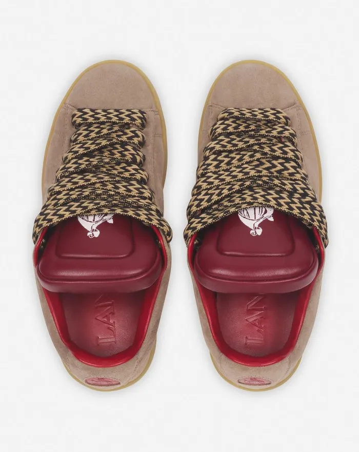 Lanvin X Future Hyper Curb Sneakers In Leather And Suede For Men Taupered Men Lanvin Sneakers