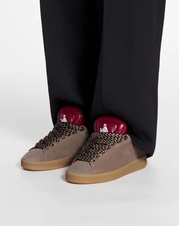 Lanvin X Future Hyper Curb Sneakers In Leather And Suede For Men Taupered Men Lanvin Sneakers
