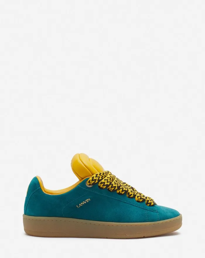Lanvin X Future Hyper Curb Sneakers In Leather And Suede For Women Dark Blueyellow Women Lanvin Sneakers