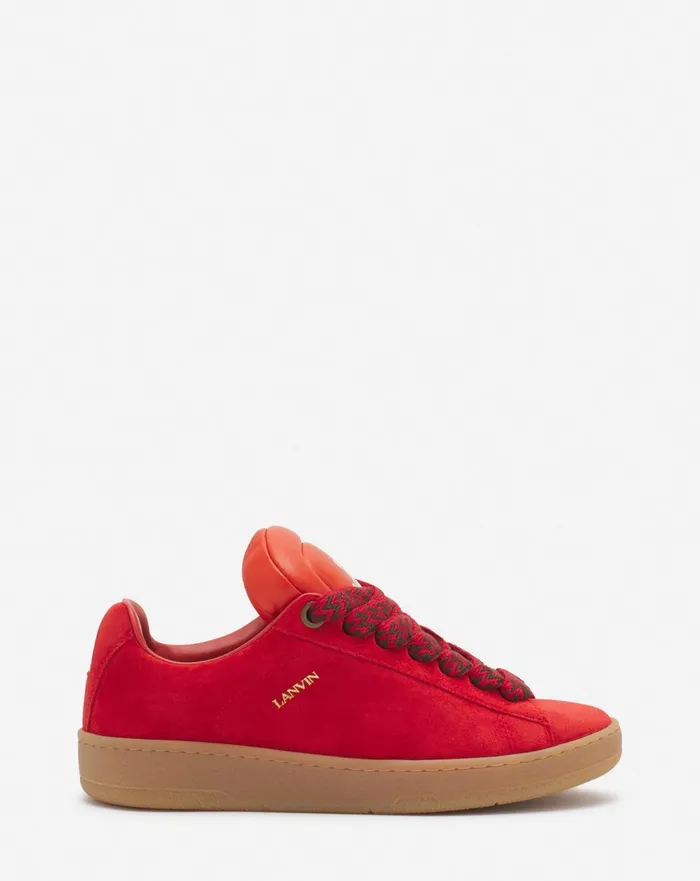 Lanvin X Future Hyper Curb Sneakers In Leather And Suede For Women Poppy Redorange Women Lanvin Sneakers