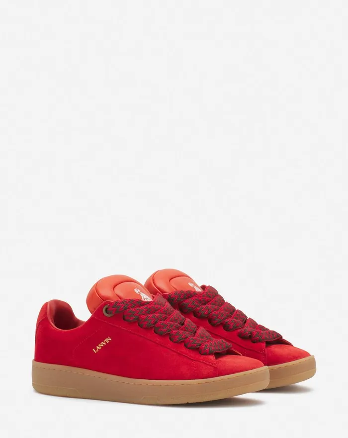 Lanvin X Future Hyper Curb Sneakers In Leather And Suede For Women Poppy Redorange Women Lanvin Sneakers