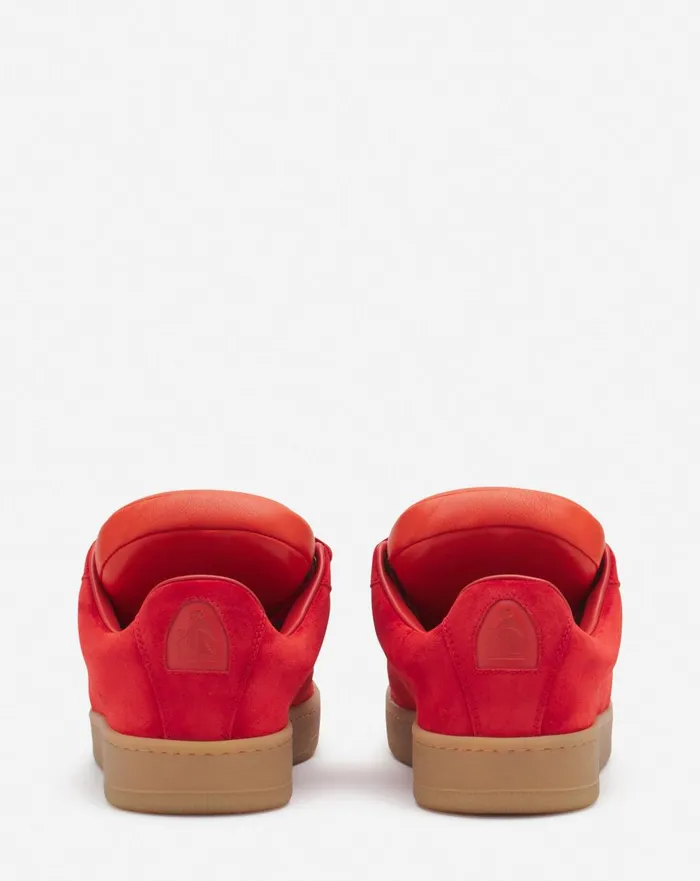 Lanvin X Future Hyper Curb Sneakers In Leather And Suede For Women Poppy Redorange Women Lanvin Sneakers
