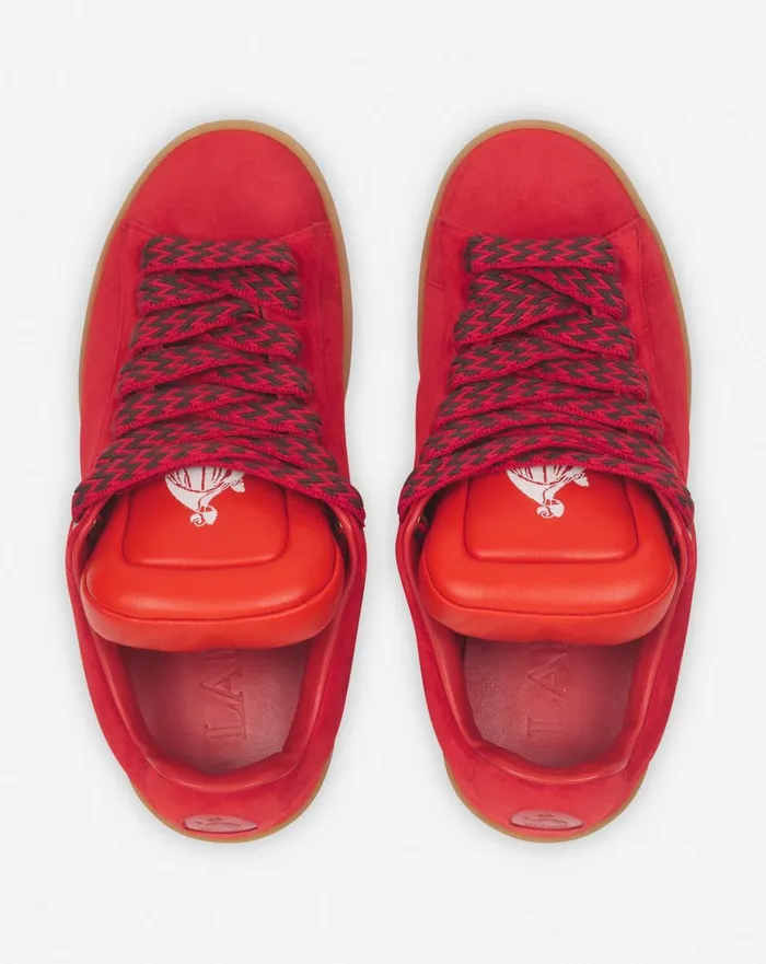Lanvin X Future Hyper Curb Sneakers In Leather And Suede For Women Poppy Redorange Women Lanvin Sneakers