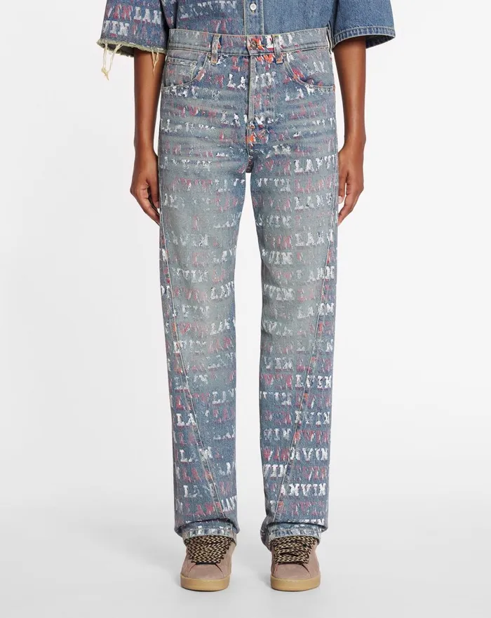 Lanvin X Future Straight Fit Printed Pants For Women Light Blue Women Lanvin Pants Lanvin X Future Straight Fit Printed Pants For Women Light Blue Women Lanvin Pants