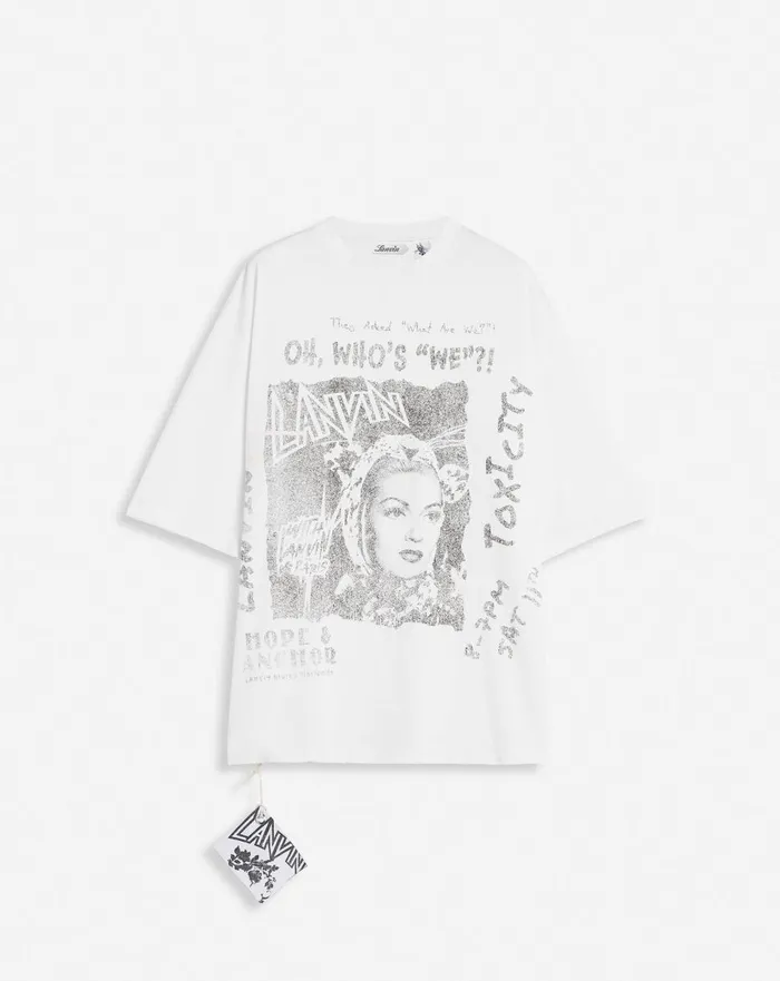 Lanvin X Future Unisex Loosefit Printed Tshirt White Mustang Men Lanvin Tshirts and Polos