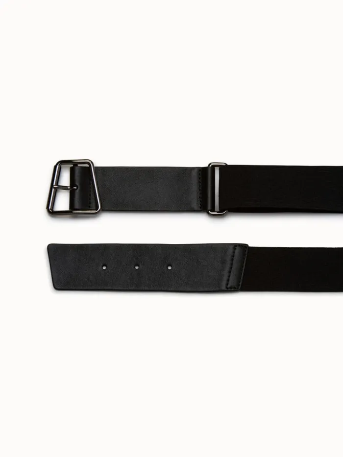 Leather And Elastic Belt With Trapezoid Buckle Black Women Akris Belts