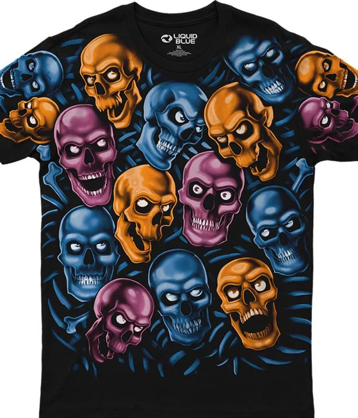 Liquid Blue Athletic TShirt Men Skull Pile Blue Pink Orange Black Athletic TShirt
