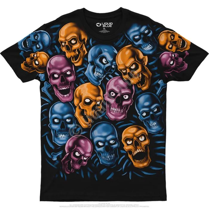 Liquid Blue Athletic TShirt Men Skull Pile Blue Pink Orange Black Athletic TShirt