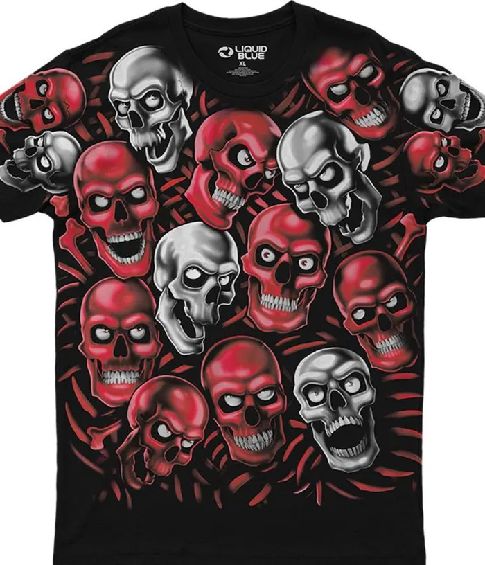 Liquid Blue Athletic TShirt Men Skull Pile Red Grey Black Athletic TShirt
