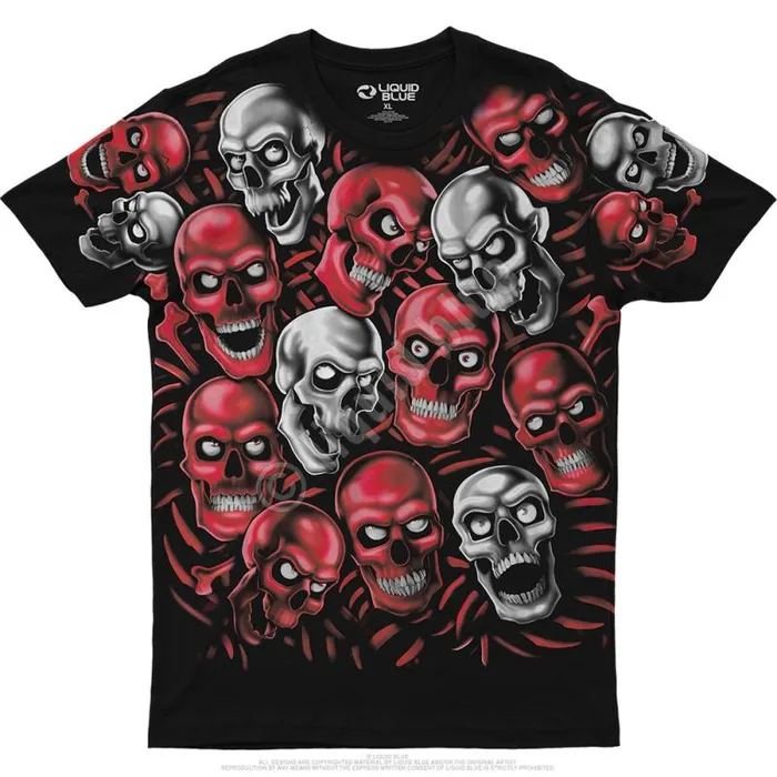 Liquid Blue Athletic TShirt Men Skull Pile Red Grey Black Athletic TShirt