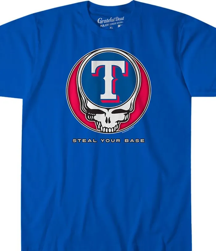 Liquid Blue Athletic TShirt Men Texas Rangers Steal Your Base Blue Athletic TShirt