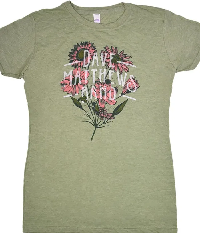 Liquid Blue Juniors Long Length Women Dave Matthews Band Flowers Green Heather Juniors Long Length TShirt