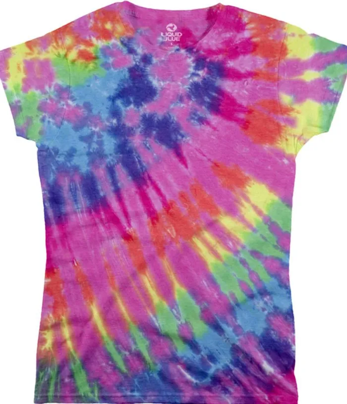 Liquid Blue Juniors Unprinted TieDyes Women Rainbow Nebula Unprinted Juniors Long Length TieDye TShirt