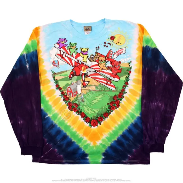 Liquid Blue Long Sleeve Men BiPlane Bears TieDye Long Sleeve TShirt