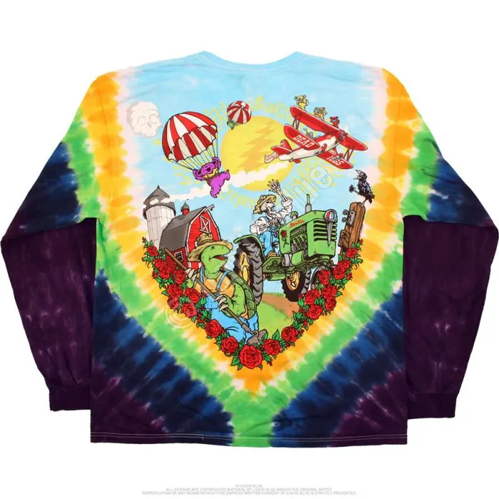 Liquid Blue Long Sleeve Men BiPlane Bears TieDye Long Sleeve TShirt