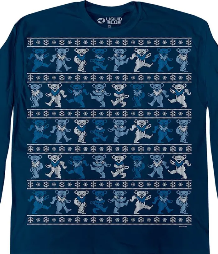 Liquid Blue Long Sleeve Men Dancin Bear Xmas Sweater Navy Long Sleeve TShirt