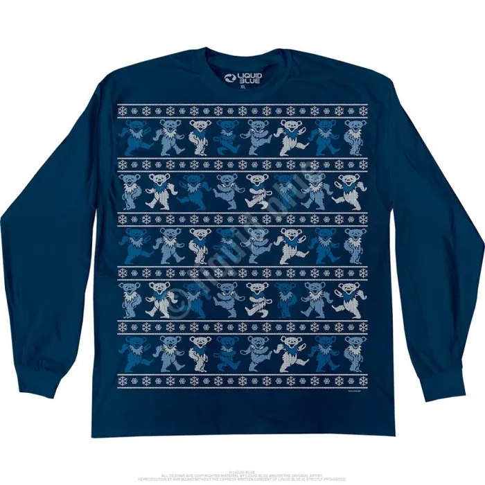 Liquid Blue Long Sleeve Men Dancin Bear Xmas Sweater Navy Long Sleeve TShirt
