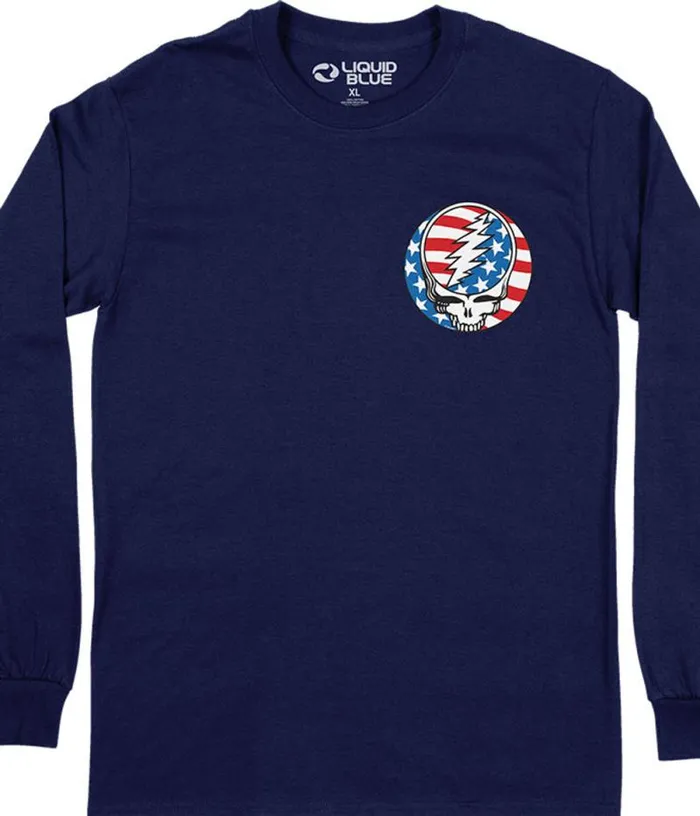 Liquid Blue Long Sleeve Men Steal Your Face Independence Chest Long Sleeve TShirt