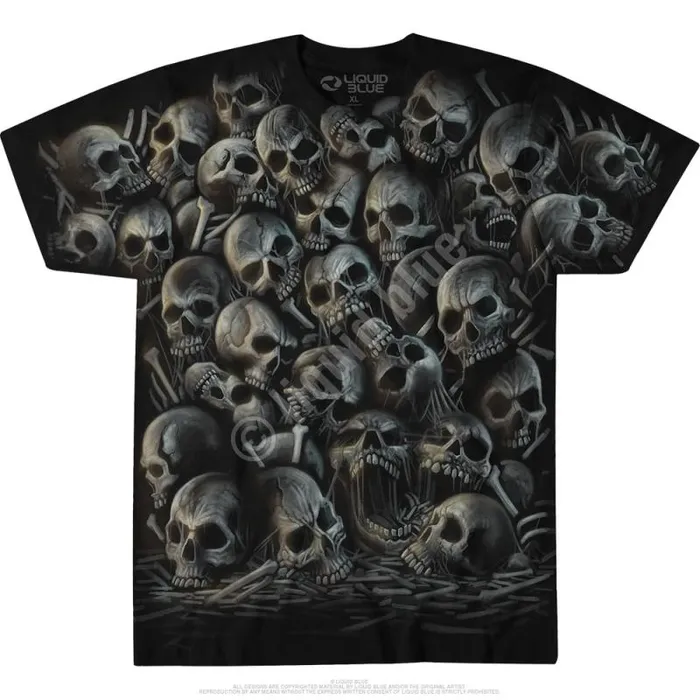 Liquid Blue TShirt Men All Over Skulls Black TShirt