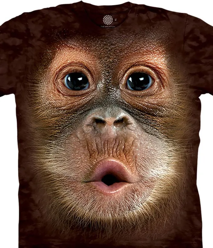 Liquid Blue TShirt Men Big Face Baby Orangutan Classic Cotton TShirt