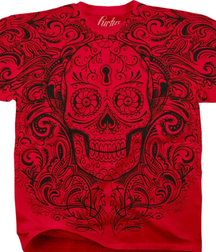 Liquid Blue TShirt Men Calavera Keyhole Red TShirt