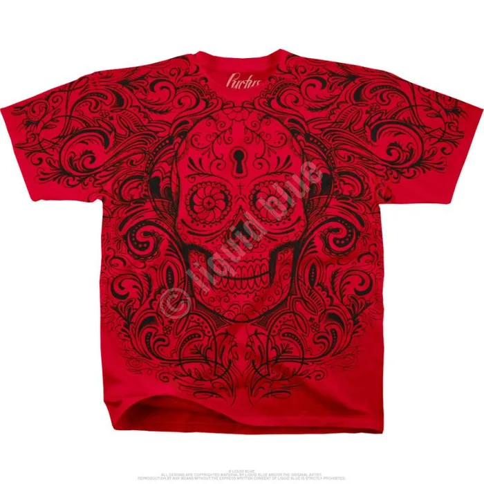 Liquid Blue TShirt Men Calavera Keyhole Red TShirt
