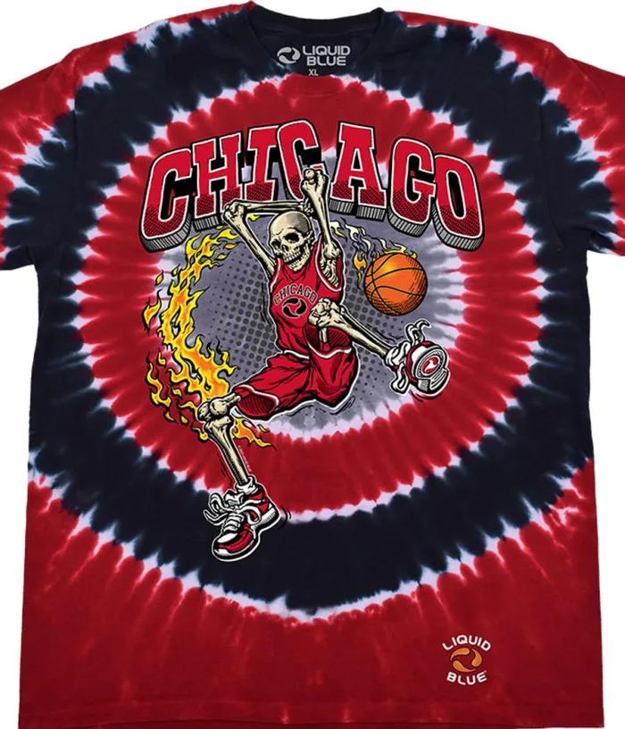 Liquid Blue TShirt Men Chicago Dunker Basketball Skeleton TieDye TShirt