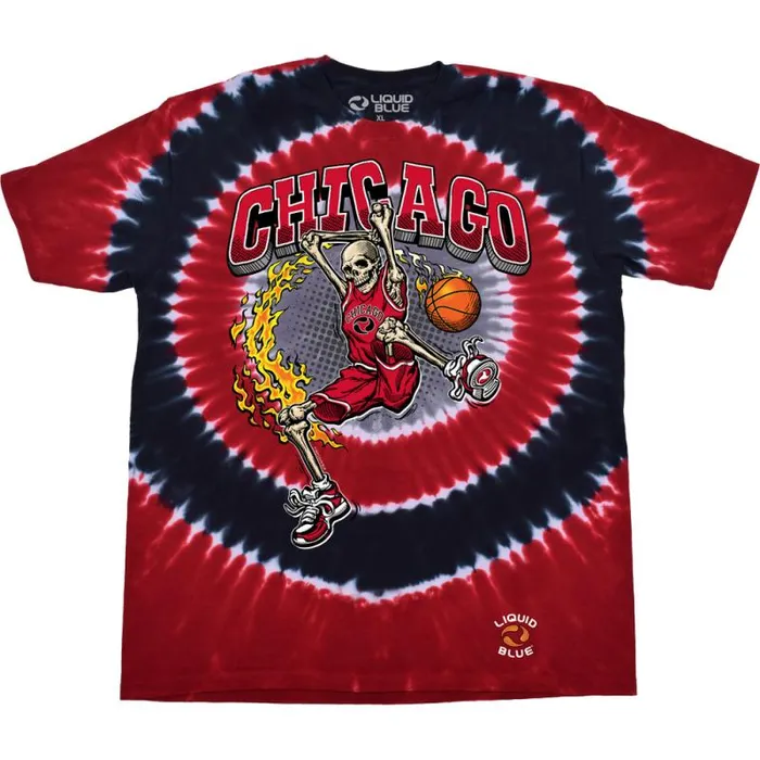 Liquid Blue TShirt Men Chicago Dunker Basketball Skeleton TieDye TShirt