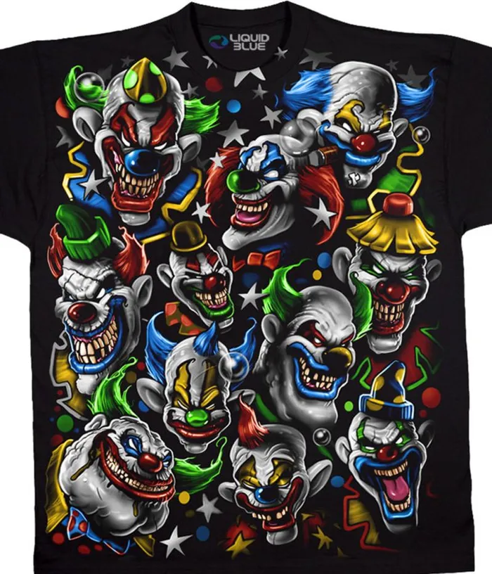 Liquid Blue TShirt Men Colored Clowns Black TShirt