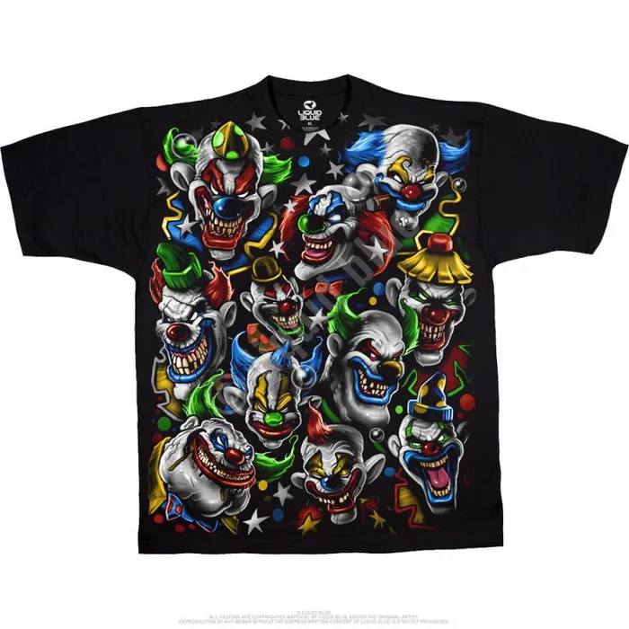 Liquid Blue TShirt Men Colored Clowns Black TShirt