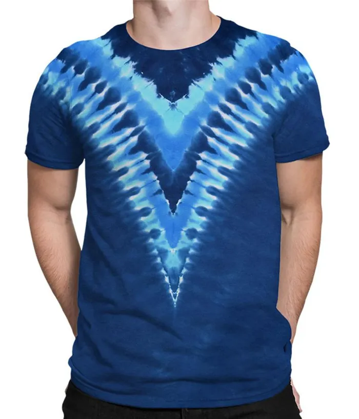 Liquid Blue TShirt Men Cool Blue V Unprinted TieDye TShirt