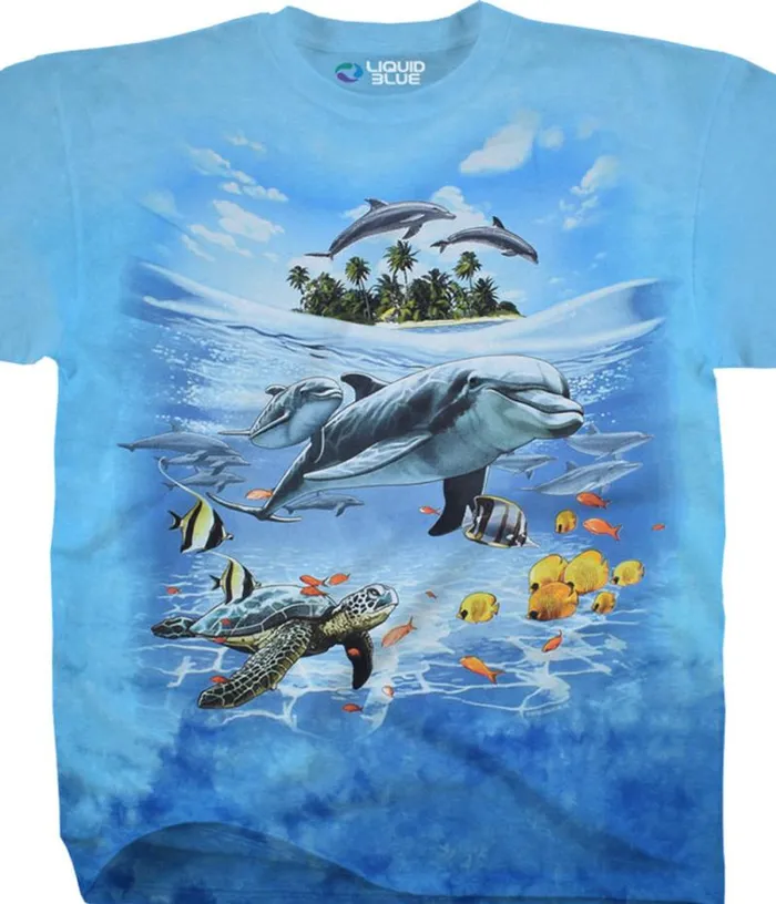 Liquid Blue TShirt Men Dolphin Domain TieDye TShirt