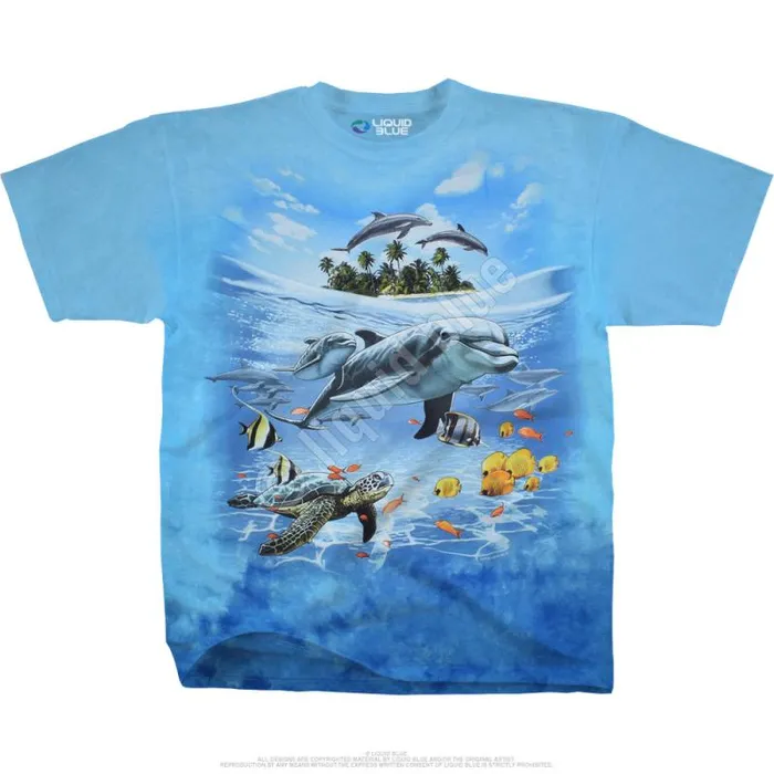 Liquid Blue TShirt Men Dolphin Domain TieDye TShirt