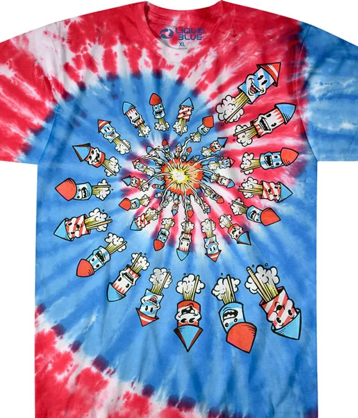 Liquid Blue TShirt Men Fireworks Spiral TieDye TShirt