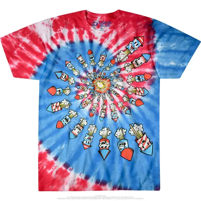 Liquid Blue TShirt Men Fireworks Spiral TieDye TShirt