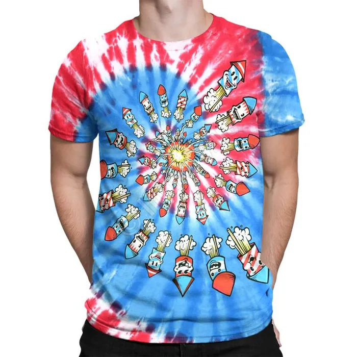 Liquid Blue TShirt Men Fireworks Spiral TieDye TShirt