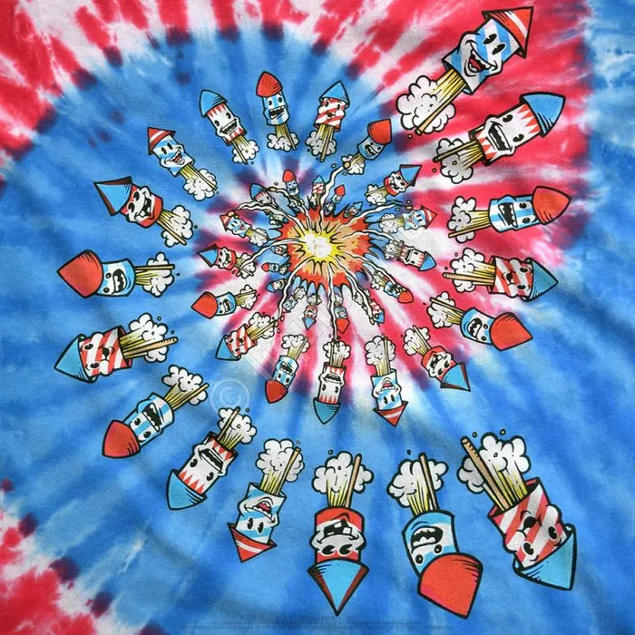 Liquid Blue TShirt Men Fireworks Spiral TieDye TShirt