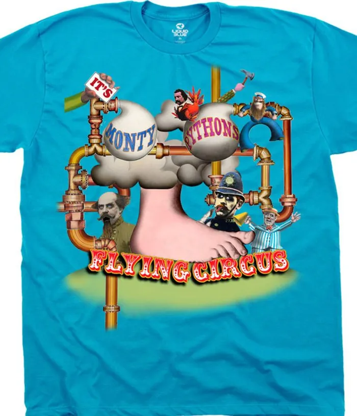 Liquid Blue TShirt Men Flying Circus Foot Light Blue TShirt