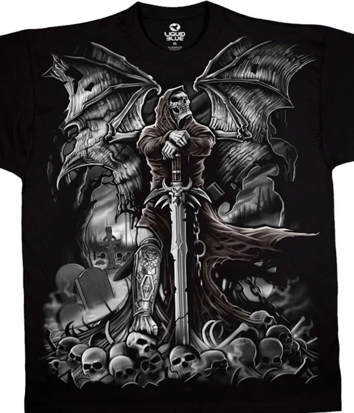 Liquid Blue TShirt Men Gravestone Reaper Black TShirt