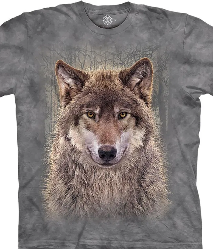 Liquid Blue TShirt Men Gray Wolf Forest Classic Cotton TShirt