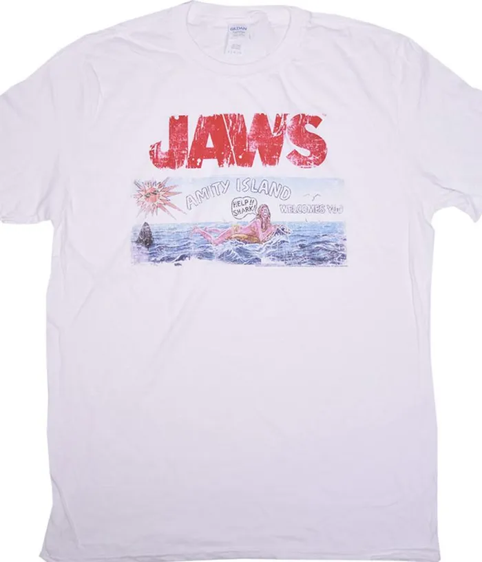 Liquid Blue TShirt Men Jaws Island White TShirt